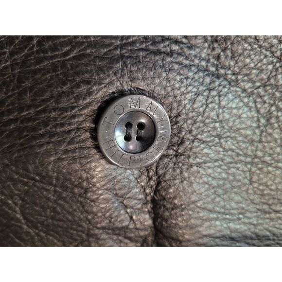 Vintage Tommy Hilfiger Coat Men's XL Black Leather Double Breasted Quilted - Picture 7 of 9